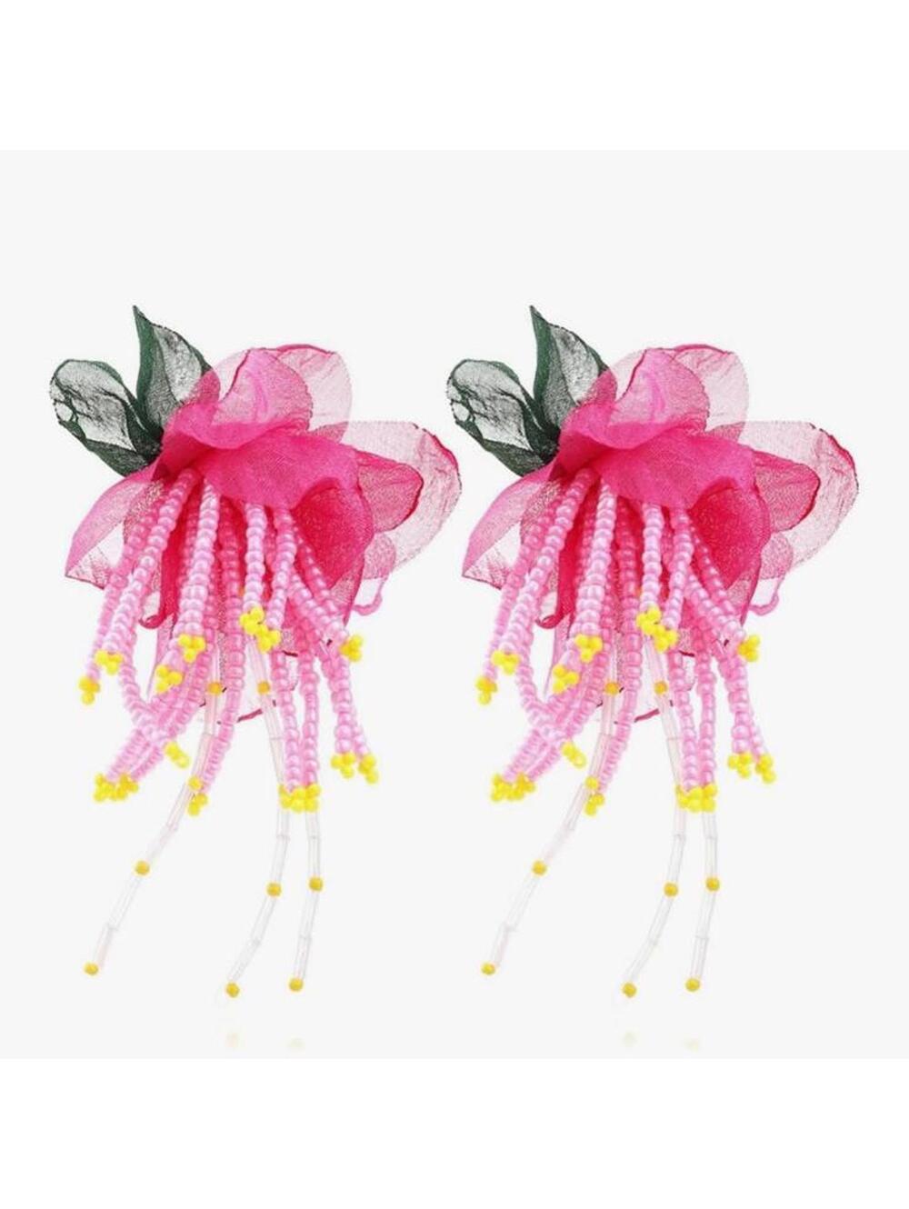 Seed Beaded Floral Drop Dangle Earrings Boho Statement Jewelry